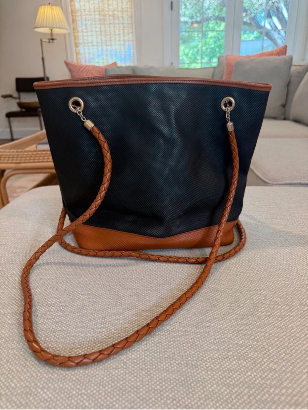 Bottega Veneta Black and Brown Tote Bag with Braided Shoulder Straps
